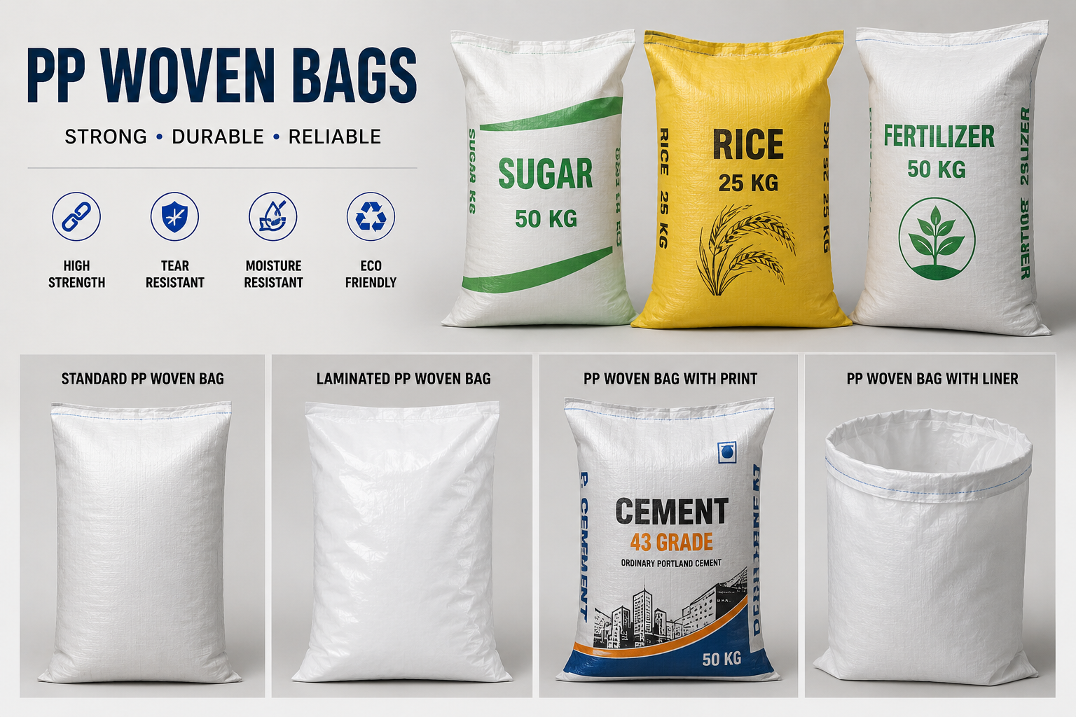 PP woven sacks — standard, laminated, printed and with liner